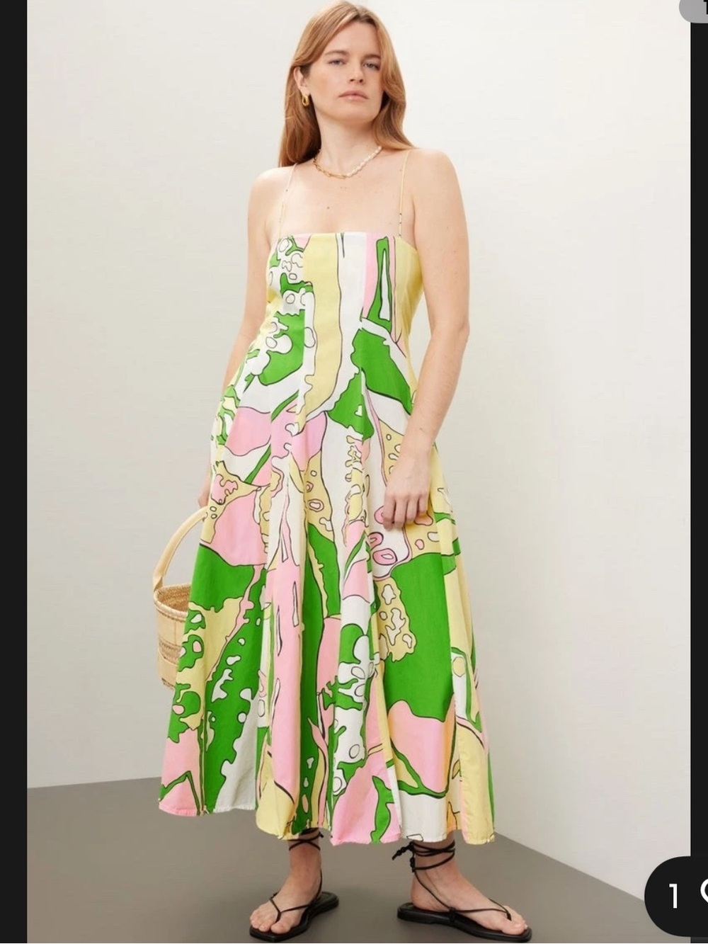 S/W/F Yellow Pink Midi Dress Abstract Print Paneled - Size SMALL SWF